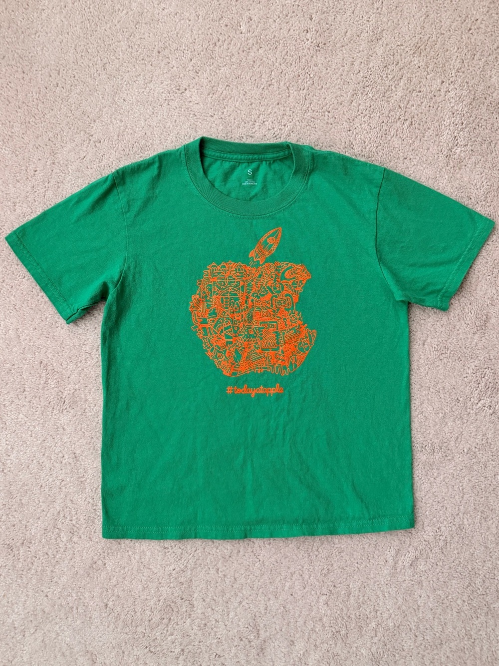 Apple Green Short Sleeve Tee with Orange Apple Graphic